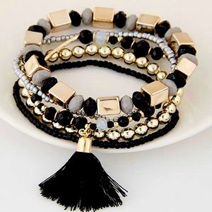 Layered Beaded Tassel Tribal Boho Bracelet Set